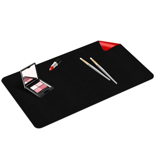 Makeup Mat for Vanity to Protect Desk Top 23.6 x 11.8 in, Dual-Sided Makeup Mat, Easy to Clean Desk Pad - Waterproof and Oilproof Vanity Accessories (Black and Red) | Amazon (US)