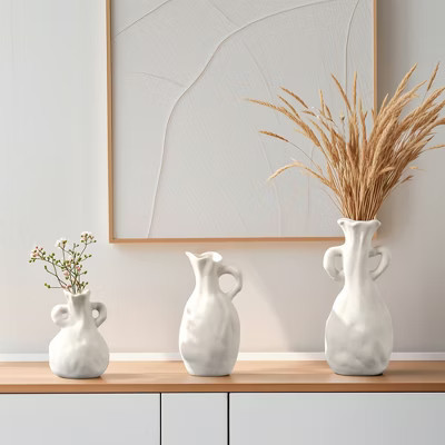 VECELO Ceramic Vase Set of 3, Modern Vases for Centerpieces, Flower Vases with Handles for Entryway or Shelf, White | Target