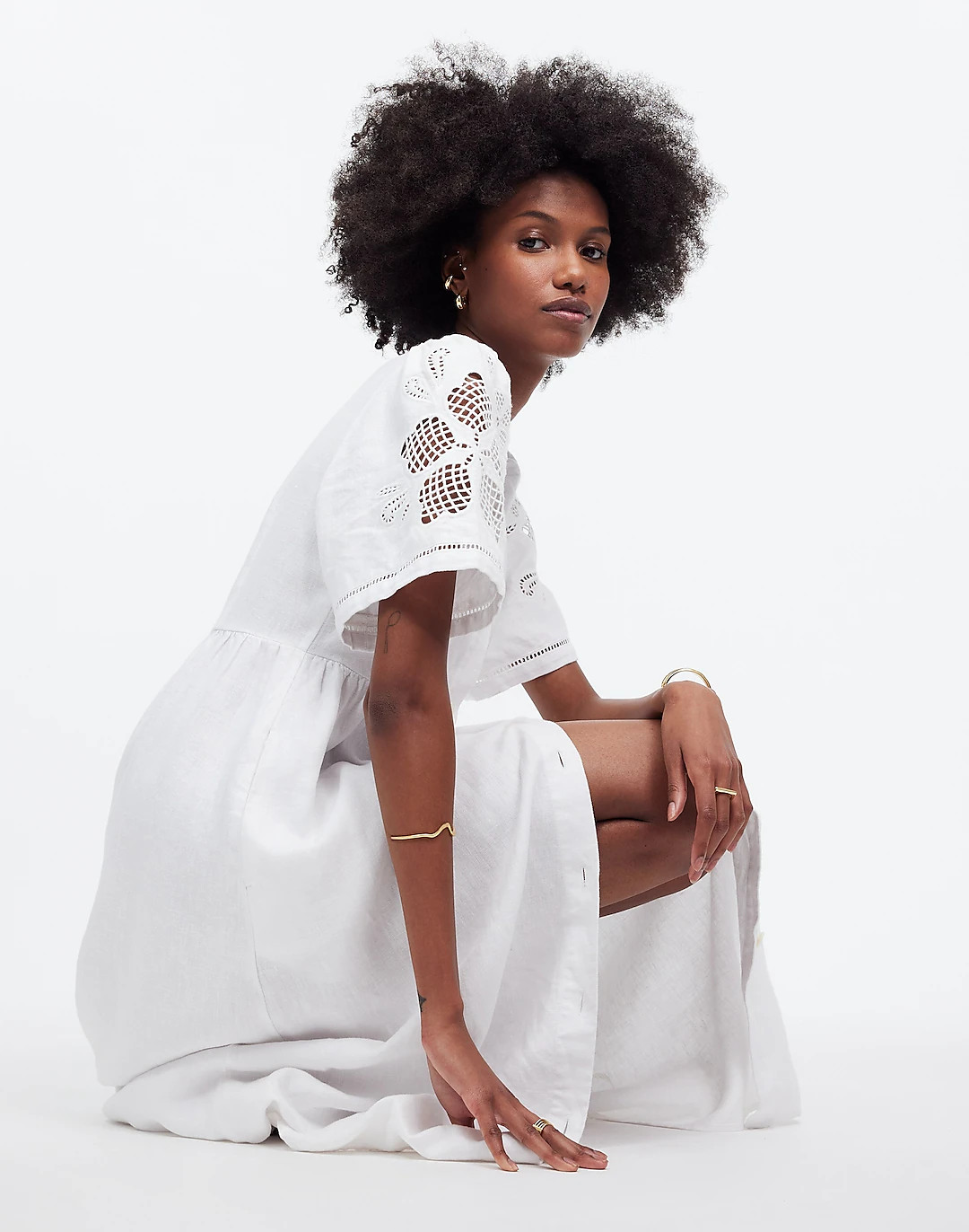 Cassie Button-Front Midi Dress in Embroidered Linen | Madewell