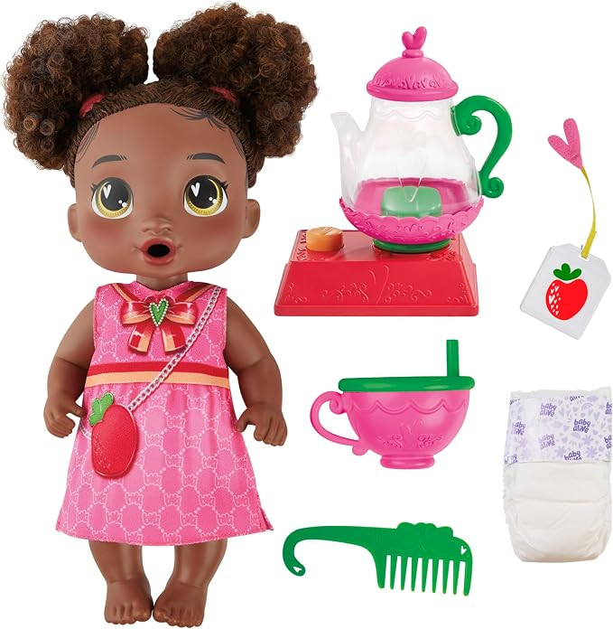 Baby Alive Bubbly Tea Party Berry Boo Doll with Teapot Accessories, Black Hair, 11 Inches, Toys f... | Amazon (US)