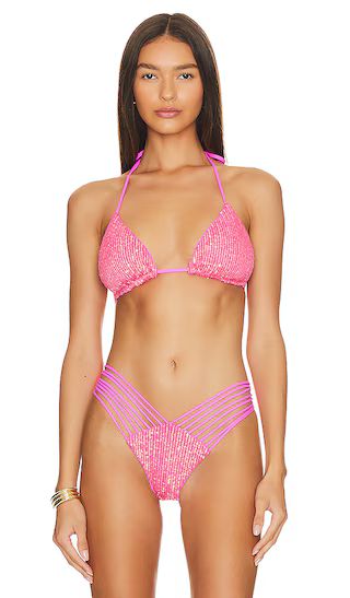 Chasing Stars Sequins Triangle Bikini Top in Pink | Revolve Clothing (Global)