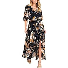 ANRABESS Womens 1/2 Sleeve Beach Wedding Guest Maxi Dresses 2025 Fall Wrap V Neck Boho Floral Flo... | Amazon (US)