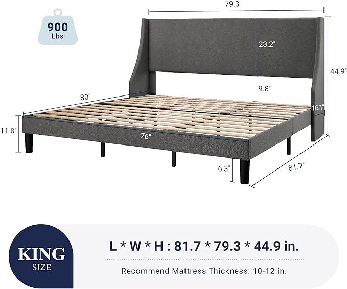 Allewie King Size Bed Frame, Platform Bed Frame with Upholstered Headboard, Modern Deluxe Wingbac... | Amazon (US)