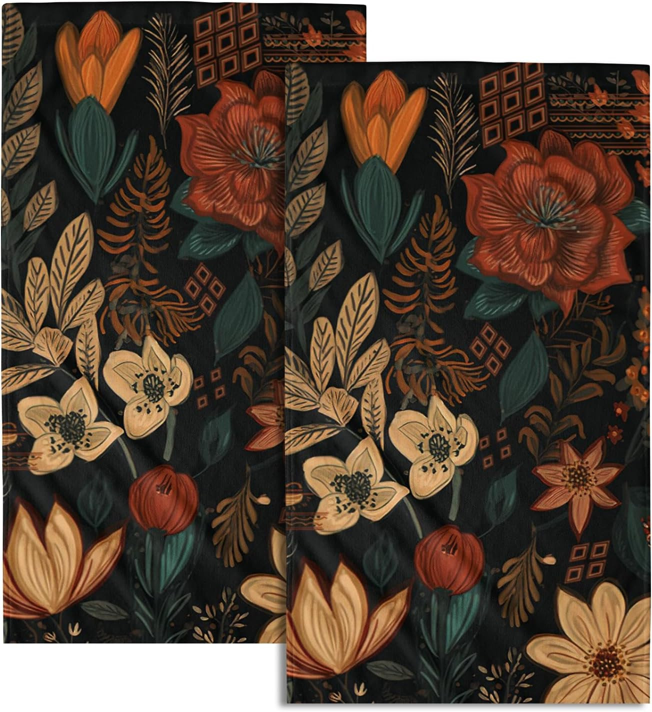 Boho Floral Hand Towels Set of 2 Black Mid Century Fingertip Towel Absorbent Face Towel Soft Dish... | Amazon (US)
