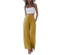 Women's Cotton Linen Summer Palazzo Pants Flowy Wide Leg Beach Trousers with Pockets | Amazon (US)