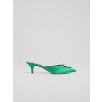 Estella Green Satin Heart Brooch Mules, Green | L.K. Bennett (UK)