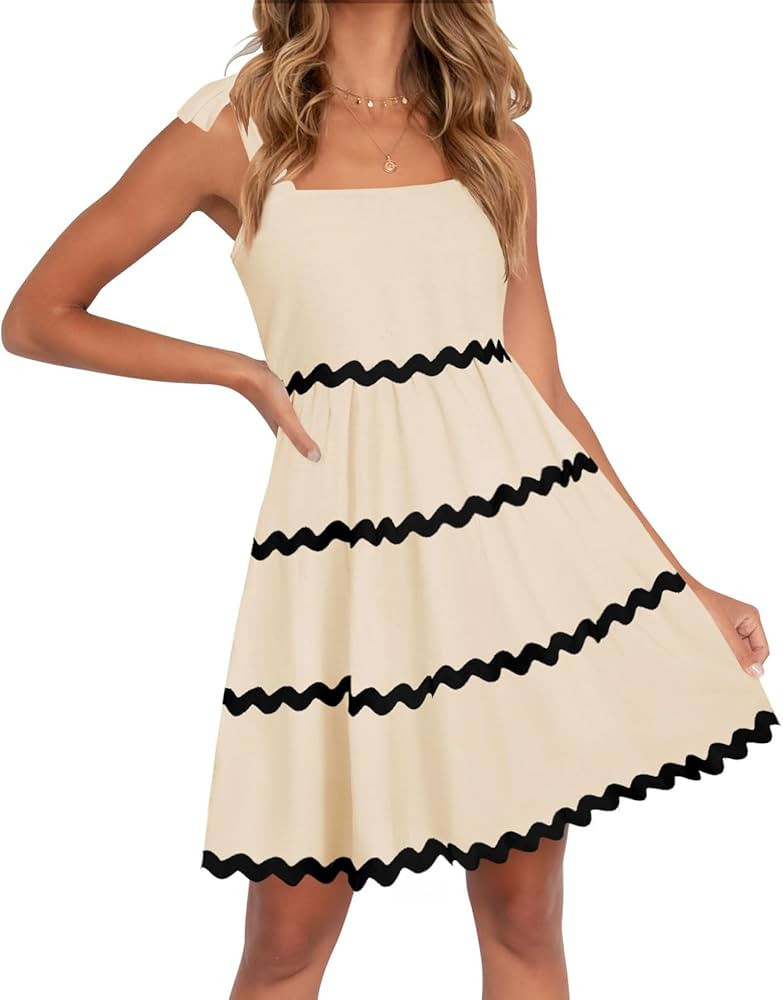ZESICA Women's 2024 Summer Swing Mini Dress Casual Spaghetti Straps Sleeveless Smocked Backless F... | Amazon (US)
