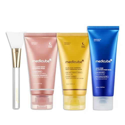 medicube Pore & Glow K-Viral Mask Set: Turmeric Overnight Wrapping Peel Off Mask and Collagen Overnight Wrapping Peel Off Facial Mask Pack and Zero Pore Blackhead Mud Facial Mask and Jelly Brush 1 | Amazon (US)