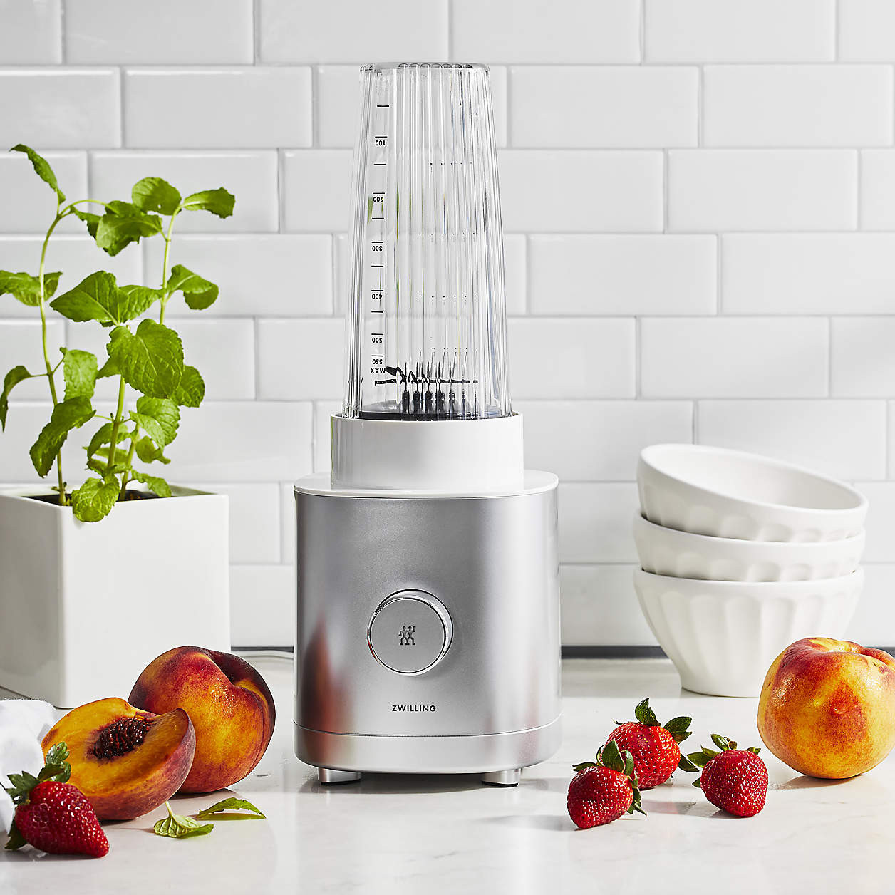 ZWILLING Enfinigy Silver Personal Blender + Reviews | Crate & Barrel | Crate & Barrel