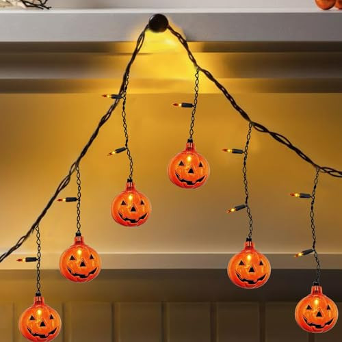 SUNSGNE 7FT Halloween Pumpkin String Lights, 25 Mini Orange Light Bulbs with 10 Plastic Pumpkins Lights for Indoor Outdoor Halloween Christmas Decorations | Amazon (US)
