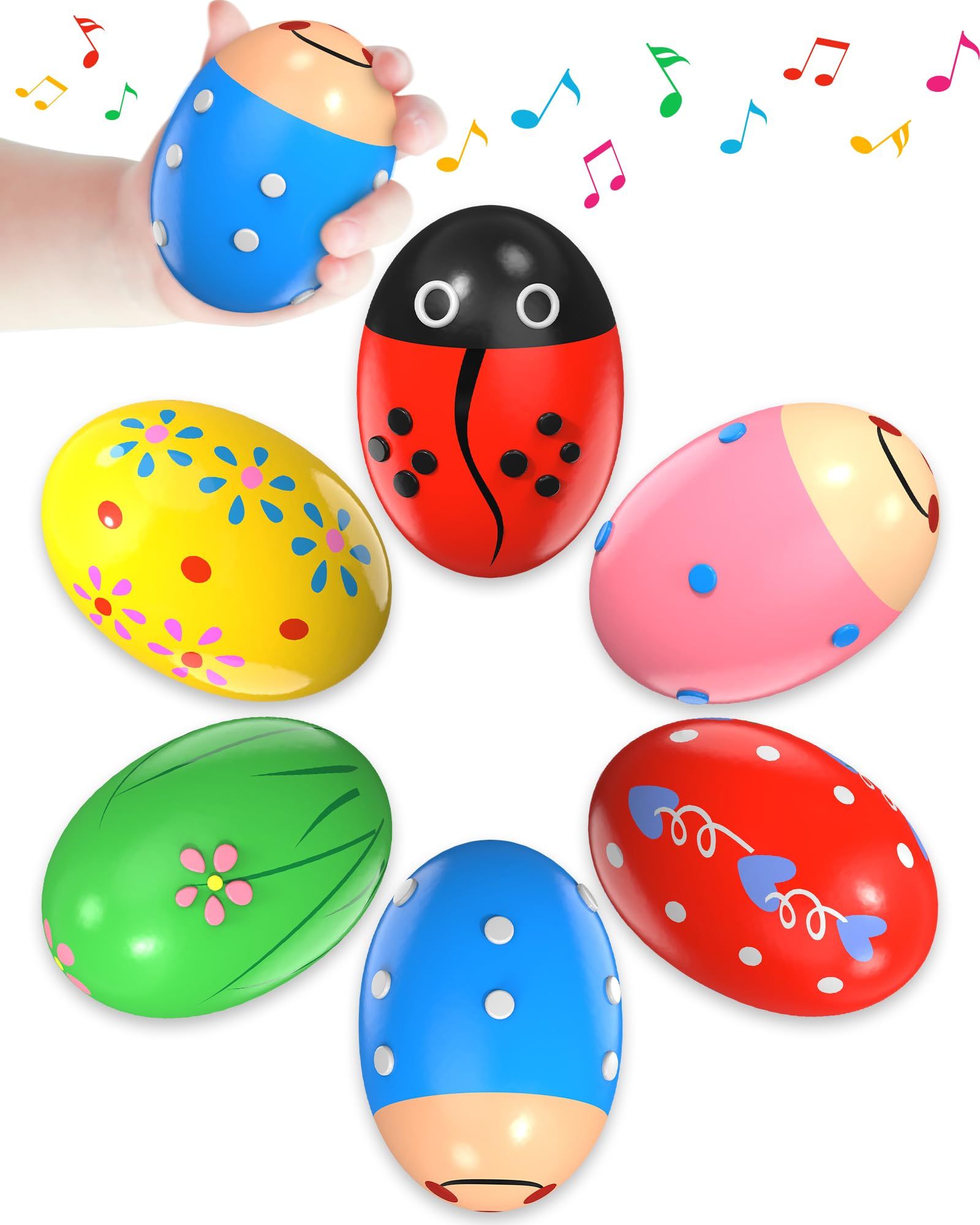 6 Pack Wooden Percussion Musical Shake Prefilled Easter Eggs with Toys Inside Filled, Toddlers Ea... | Amazon (US)