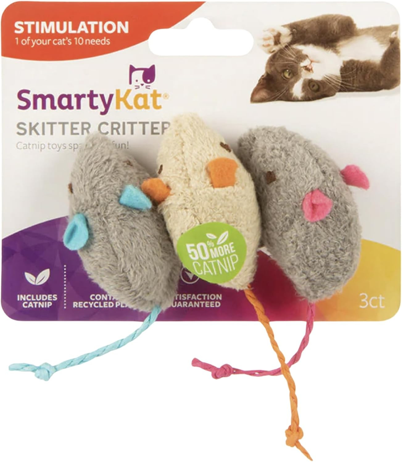 SmartyKat (3 Count) Skitter Critters Catnip Cat Toys - Gray/Cream, 3 Count | Amazon (US)