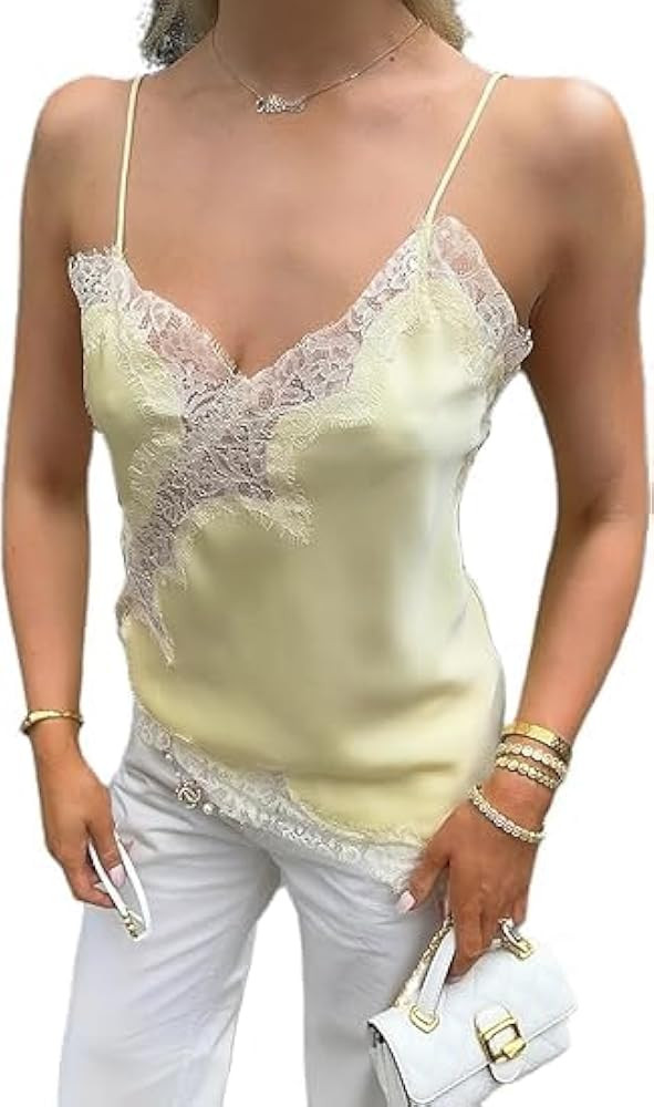 Silk Lace Trim Camisole Tops for Women Satin Tank Top | Amazon (US)