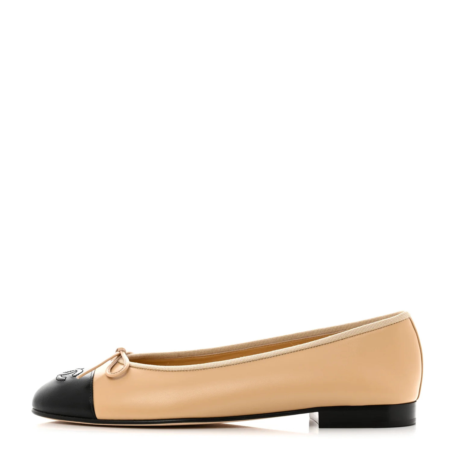 Lambskin Cap Toe CC Ballerina Flats 40.5 Beige Black | FASHIONPHILE (US)