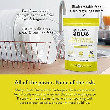 Molly's Suds Dishwasher Pods | Natural Dishwasher Detergent, Cuts Grease & Rinses Clean (Residue-... | Amazon (US)