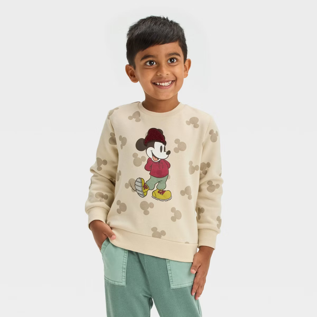 Toddler Boys' Disney Mickey Mouse Patch Fleece Pullover Sweatshirt - Cream | Target