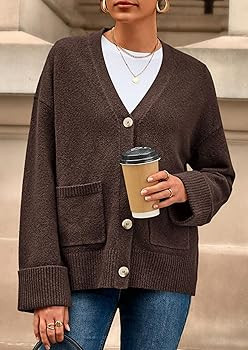 PRETTYGARDEN Women's 2025 Oversized Cardigan Sweaters Trendy Chunky Knit Long Sleeve V Neck Butto... | Amazon (US)