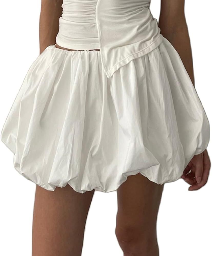 Muineobuka Women Girls Bubble Mini Skirt Low Waist Pleated Puffy Short Skirts A-Line Rufle Flared... | Amazon (US)