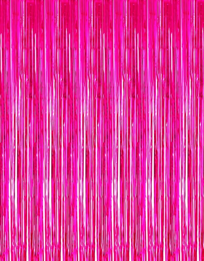 2 Pcs 3.2ft x 8.2ft Shiny Hot Pink Metallic Tinsel Foil Fringe Curtains Photo Booth Backdrop for ... | Amazon (US)