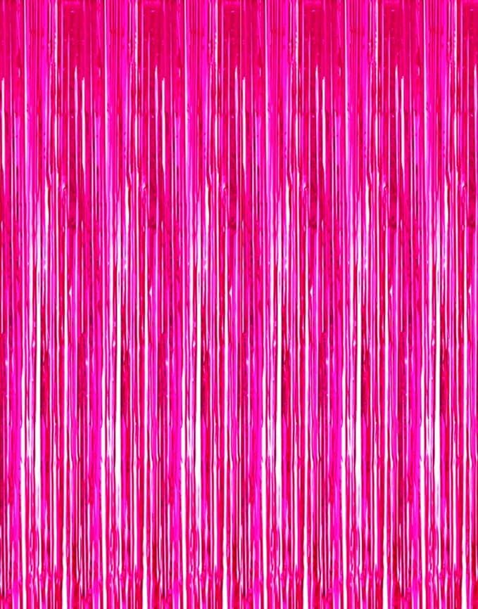 2 Pcs 3.2ft x 8.2ft Shiny Hot Pink Metallic Tinsel Foil Fringe Curtains Photo Booth Backdrop for ... | Amazon (US)