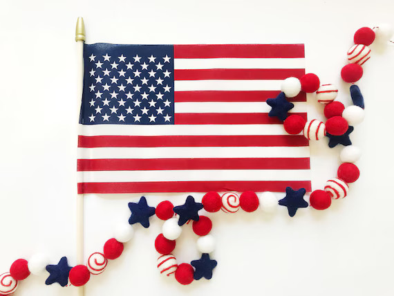 Stars & Stripes Patriotic Felt Ball Garland, Bunting, Banner | Etsy (US)