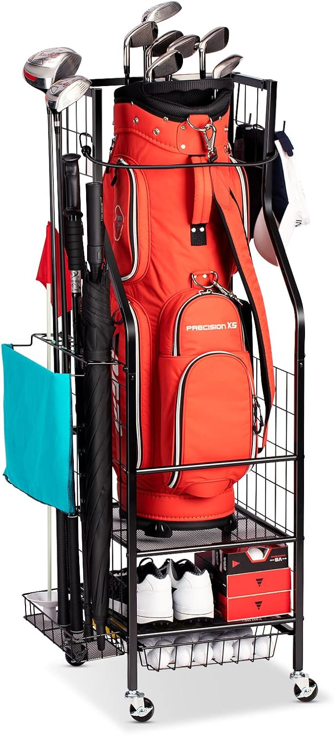 Golf Bags Storage Garage Organizer - Golf Bag Stand Fit Single Golf Bags, Golf Clubs, and Golf Eq... | Amazon (US)