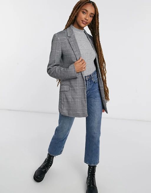 Stradivarius oversized blazer in gray checks | ASOS (Global)