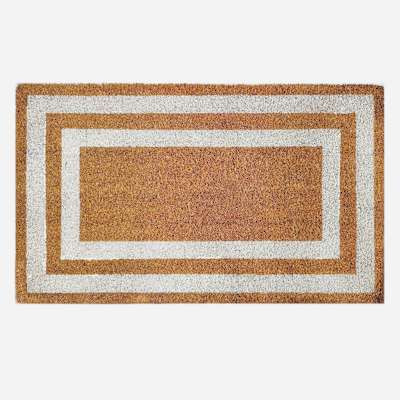 Providence White & Natural Double Border Coir Mat, 18x30 | At Home