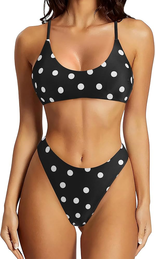 SUUKSESS Women High Waisted Thong Bikini Set Reversible String 2 Piece Swimsuit | Amazon (US)
