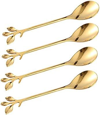 Turbokey Gold Leaf Coffee Spoon Set of 4,Ice-Cream Tea Stirring Spoons 4.7 Inches Retro Dessert D... | Amazon (US)