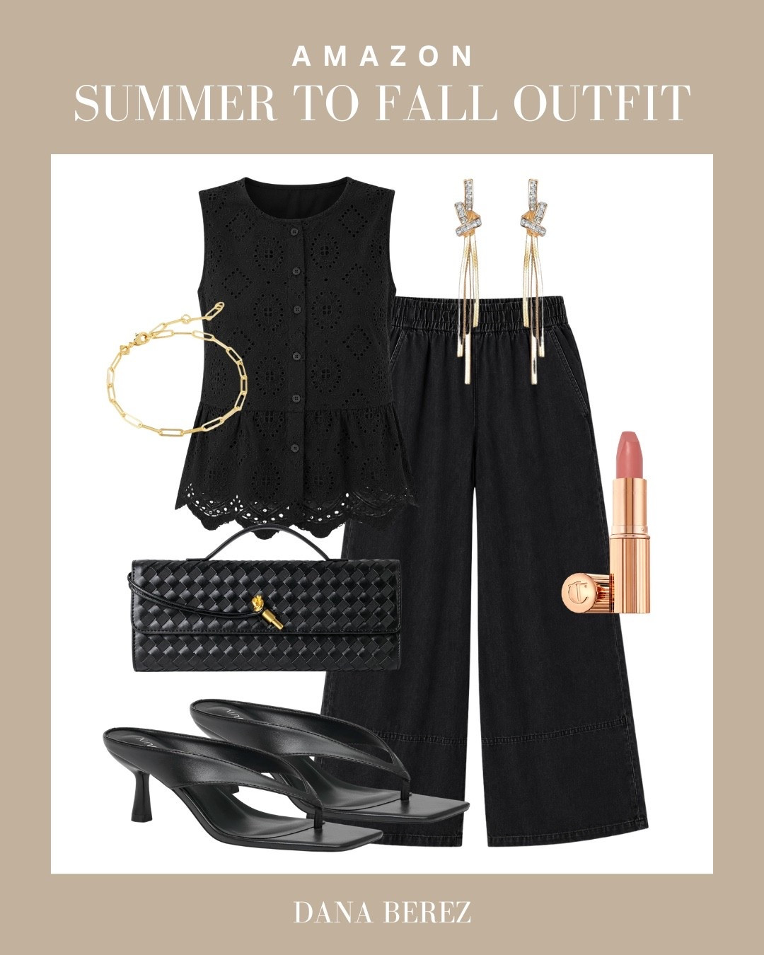The chicest summer-to-fall outfit in classic black. Eyelet details, wide-leg denim, sleek kitten heels and gold accessories make this Amazon look perfect for date night, dinner or an elevated everyday outfit.

Amazon fashion, summer to fall outfit, black outfit, wide leg jeans, date night style, fall fashion finds

#LTKootd #LTKWorkwear #LTKMidsize