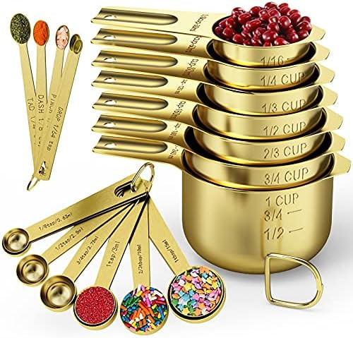 Amazon.com: Measuring Cups & Spoons Set of 21 by Paincco - Includes 7 Stainless Steel Stackable &... | Amazon (US)