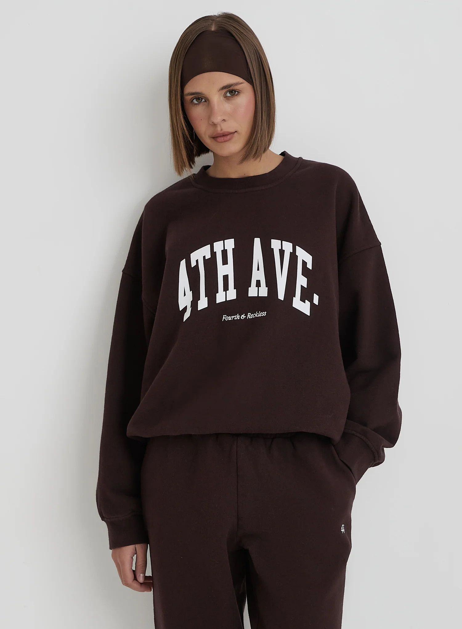 Chocolate 4th Avenue Slogan Oversized Sweatshirt- Avenue | 4th & Reckless