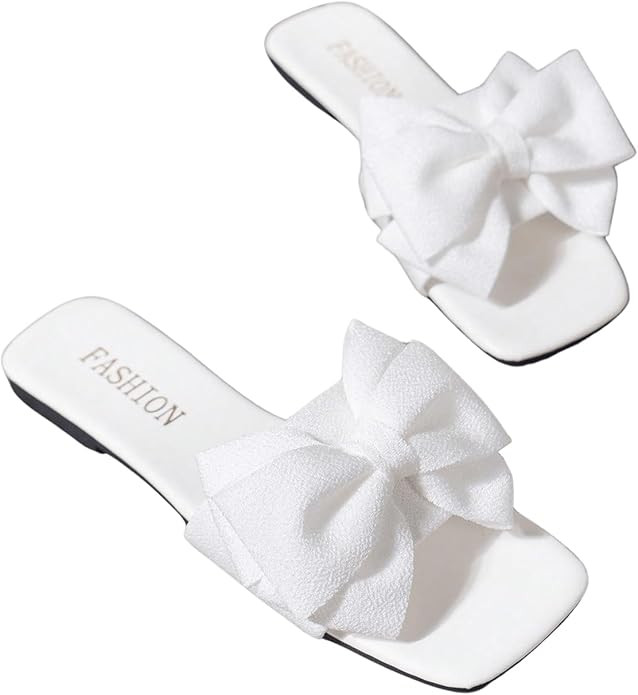 Verdusa Women's Bow Slide Sandals Open Toe Slip On Summer Flat Sandals | Amazon (US)