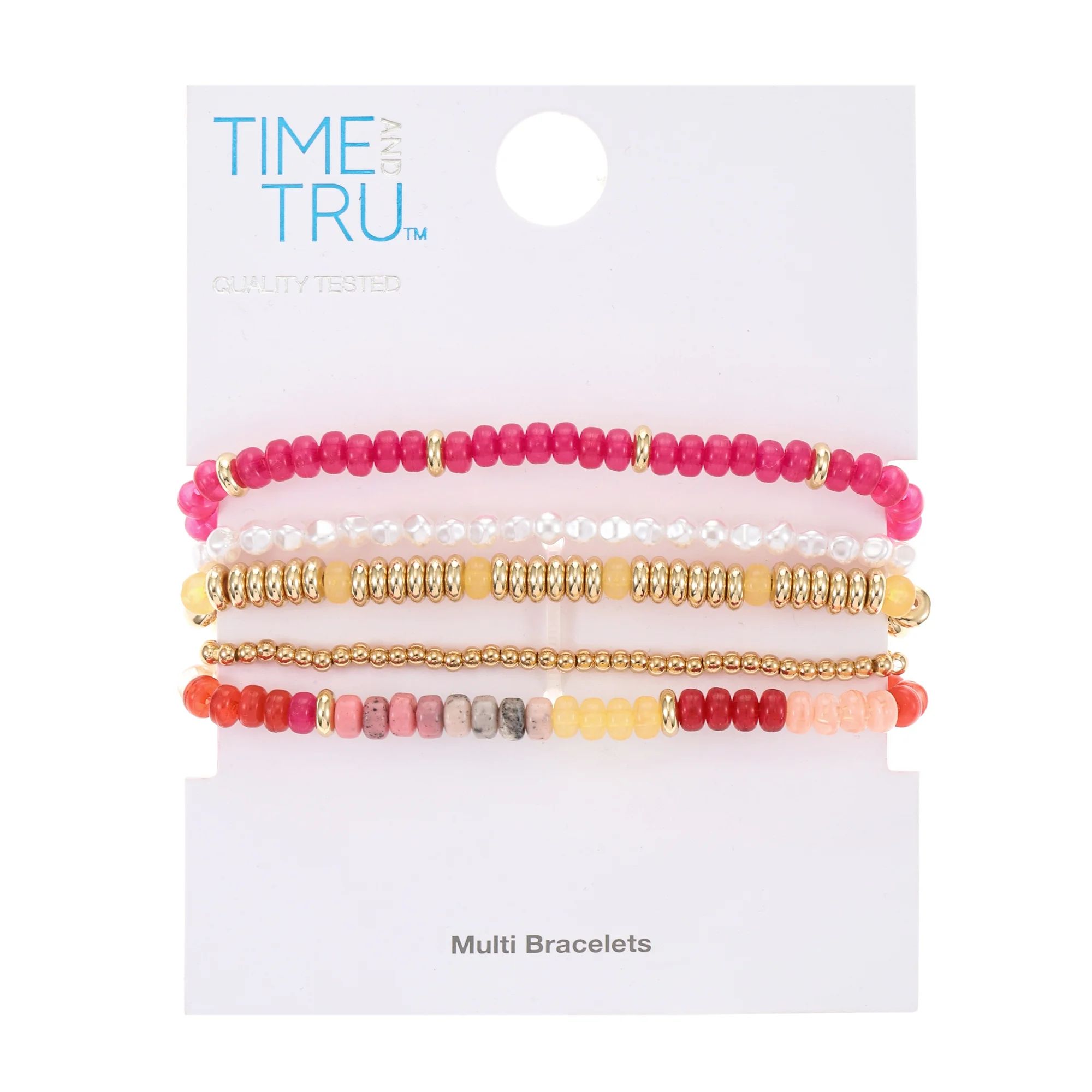 Time and Tru Beaded Stretch Bracelet Set, 5-Piece, Pink | Walmart (US)