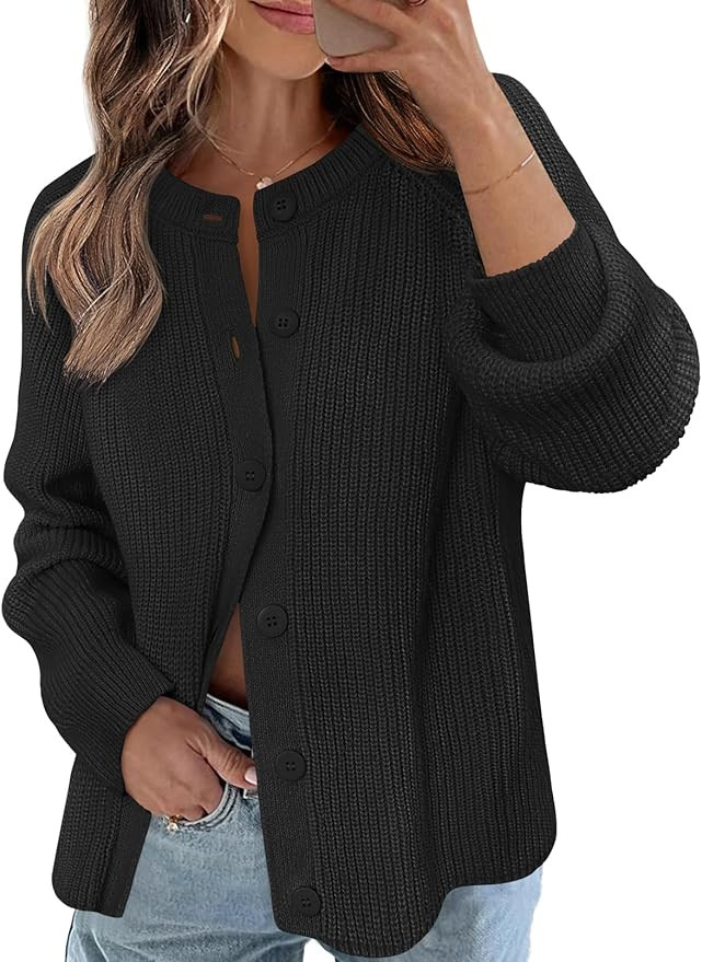 MEROKEETY Women's Winter Fall Long Sleeve Cardigan Sweater 2025 Crew Neck Button Open Front Chunk... | Amazon (US)