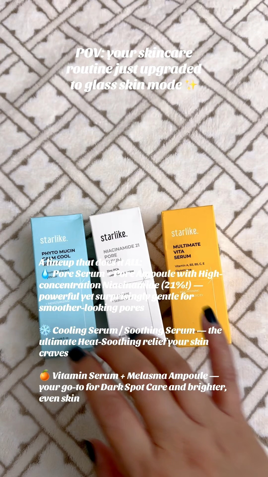 POV: your skincare routine just upgraded to glass skin mode ✨

A lineup that does it ALL:
💧 Pore Serum + Pore Ampoule with High-concentration Niacinamide (21%!) — powerful yet surprisingly gentle for smoother-looking pores

❄️ Cooling Serum / Soothing Serum — the ultimate Heat-Soothing relief your skin craves

🍊 Vitamin Serum + Melasma Ampoule — your go-to for Dark Spot Care and brighter, even skin

Three serums. One glow-up. No compromises.

@starlike.global 
@SKIN-SEOUL.COM @starlike 

Get these products at SKIN-SEOUL.COM

Shop now🛒: 

https://rstyle.me/+kVRY6GtW8QWt-dANIemwww

https://rstyle.me/+2WNgtMsF7PSy16trU2-NqQ

https://rstyle.me/+2maN39q2qKp-Yh5SNuF8Jw

#Starlike #SkinSeoul #KBeauty #GlassSkin #madammmstyleicon #StarlikeSerum #Niacinamide #PoreCare #PoreMinimizing #SoothingSkincare #CoolingEffect #SensitiveSkinFriendly #VitaminSerum #DarkSpotCare #MelasmaCare #BrighteningSkin #EvenSkinTone #GlowRoutine #SkincareRoutine #KoreanSkincare #GlassSkinGoals

#LTKselfcare #LTKgrwm #LTKBeauty