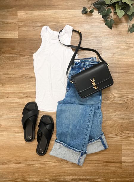 White tank and cuffed jeans