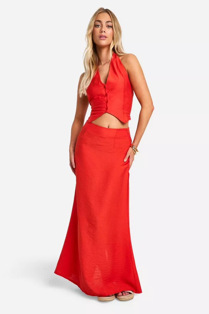Linen Look Halter Fitted Waistcoat | Boohoo.com (UK & IE)