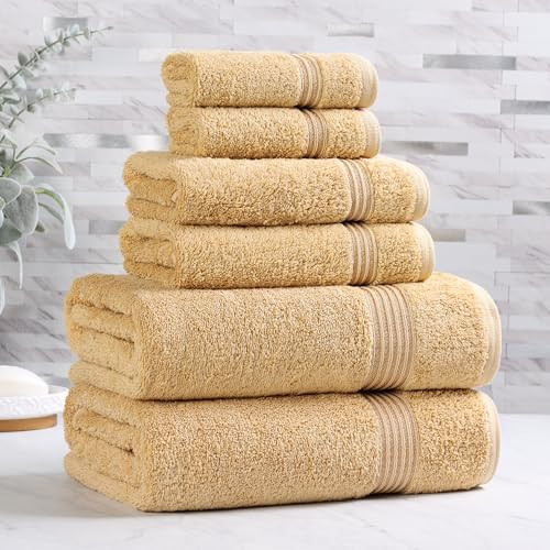 Superior Heritage Egyptian Cotton 6 Piece Towel Set, Heavyweight Towels for Bathroom, Guest Bath, Luxury Home Decor, Plush Absorbent Essentials, Includes 2 Bath, 2 Hand, 2 Face Towels, Gold | Amazon (US)