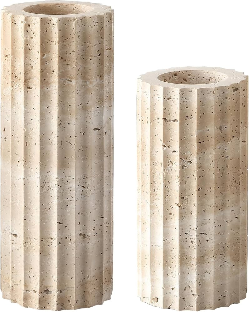 SAFAVIEH Home Collection Teroi Sand Color Travertine Vase Set of 2 \u2013 Sand Color, Cylindrical... | Amazon (US)