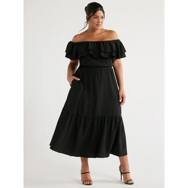 Sofia Jeans Women's and Women's Plus Maxi Dress with Double Ruffle Convertible Neck, Sizes XS-5X | Walmart (US)