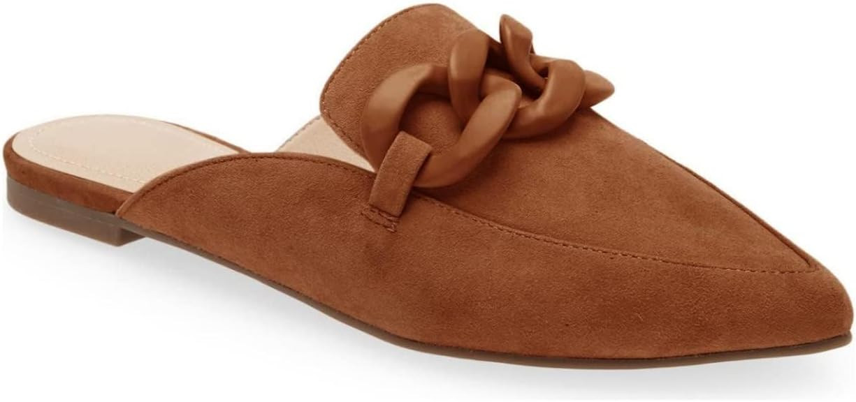 Juliet Holy Womens Mules Flats Pointed Toe Backless Loafers Slip on Metal Chain Slides | Amazon (US)