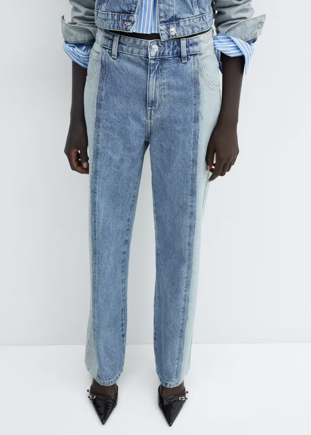 Two-tone straight jeans -  Women | Mango USA | MANGO (US)