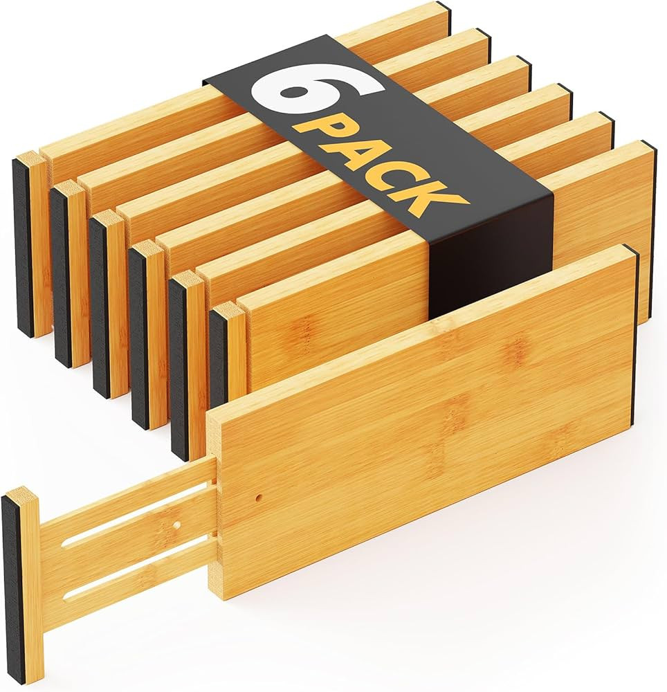 SpaceAid Bamboo Dresser Drawer Dividers 6 Pack, 4.65“ High Adjustable 12.5“-17” Drawer Orga... | Amazon (US)