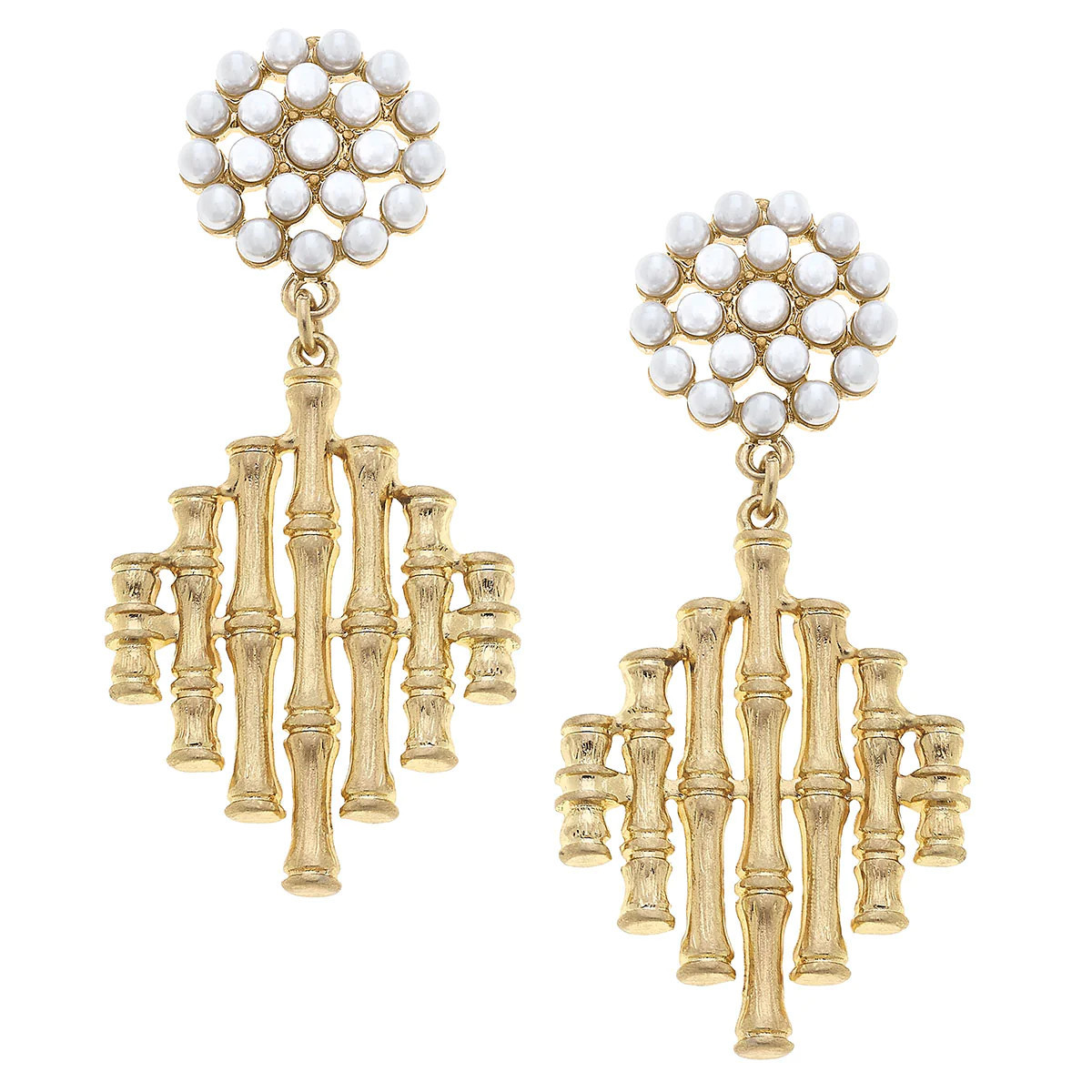 Milani Bamboo Diamond with Pearl Cluster Earrings in Worn Gold | CANVAS