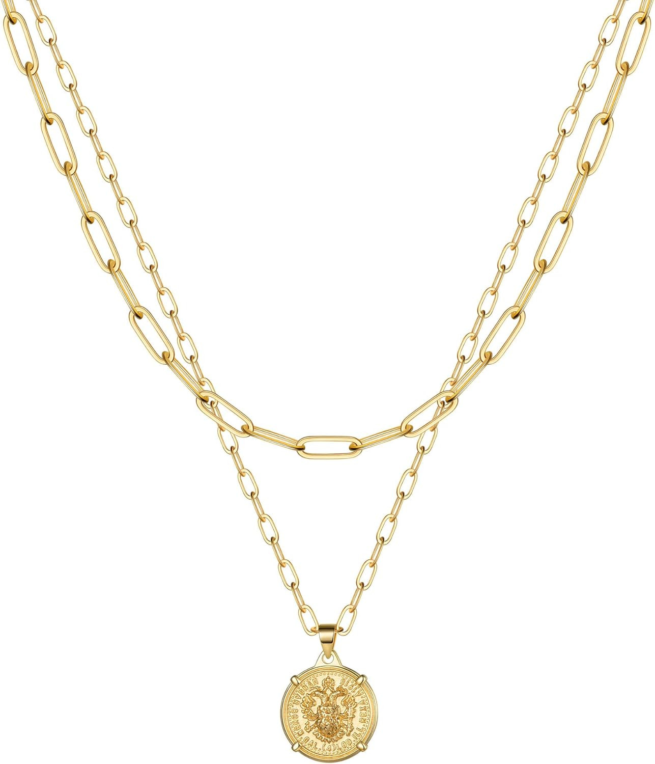 MONOOC Choker Necklaces for Women, Dainty 14K Gold Plated Layered Medallion Choker Necklace, Simp... | Amazon (US)