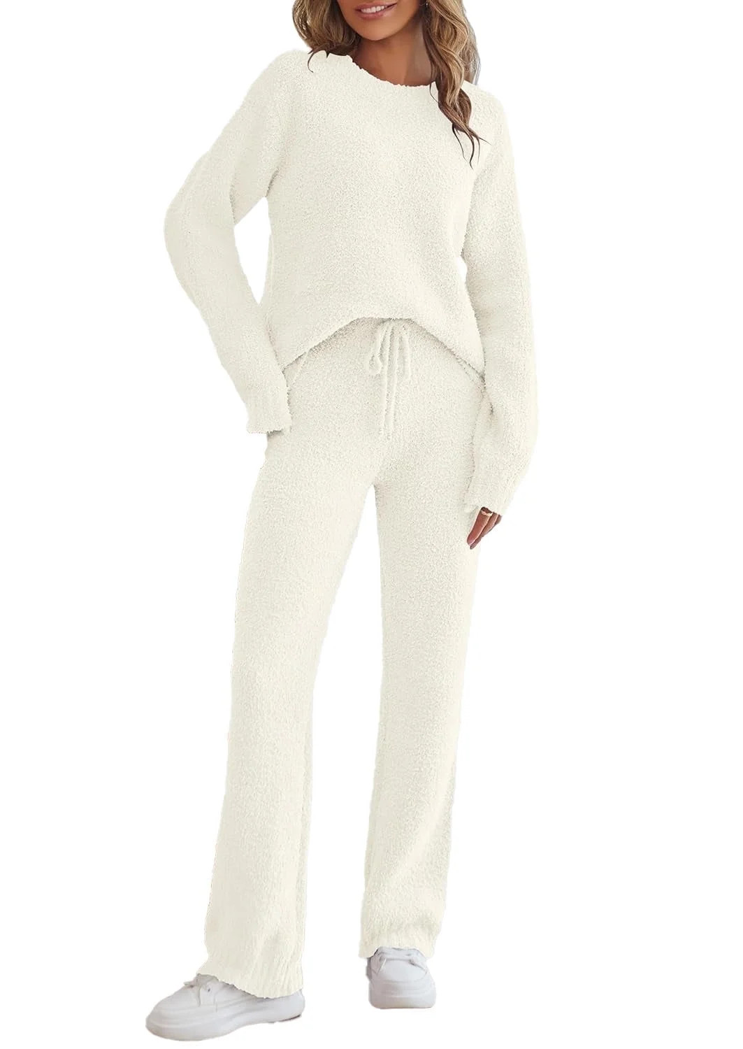 YOGAFOX Fuzzy Fleece Lounge Sets for Women 2 Piece Pajama Set Long Sleeve Loungewear Wide Leg Pan... | Walmart (US)