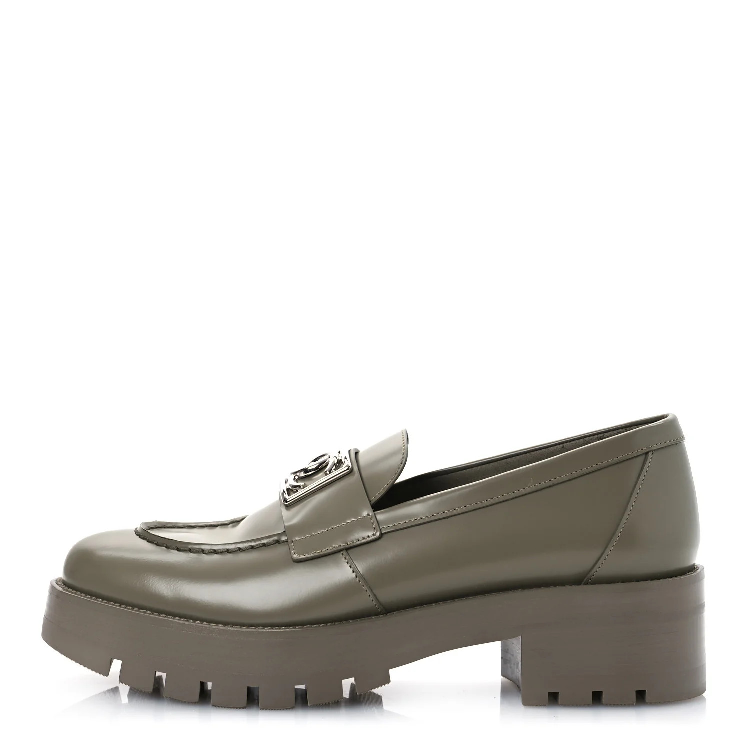 Chanel Calfskin Metal CC Loafers 40 Khaki 1696602 | FASHIONPHILE (US)