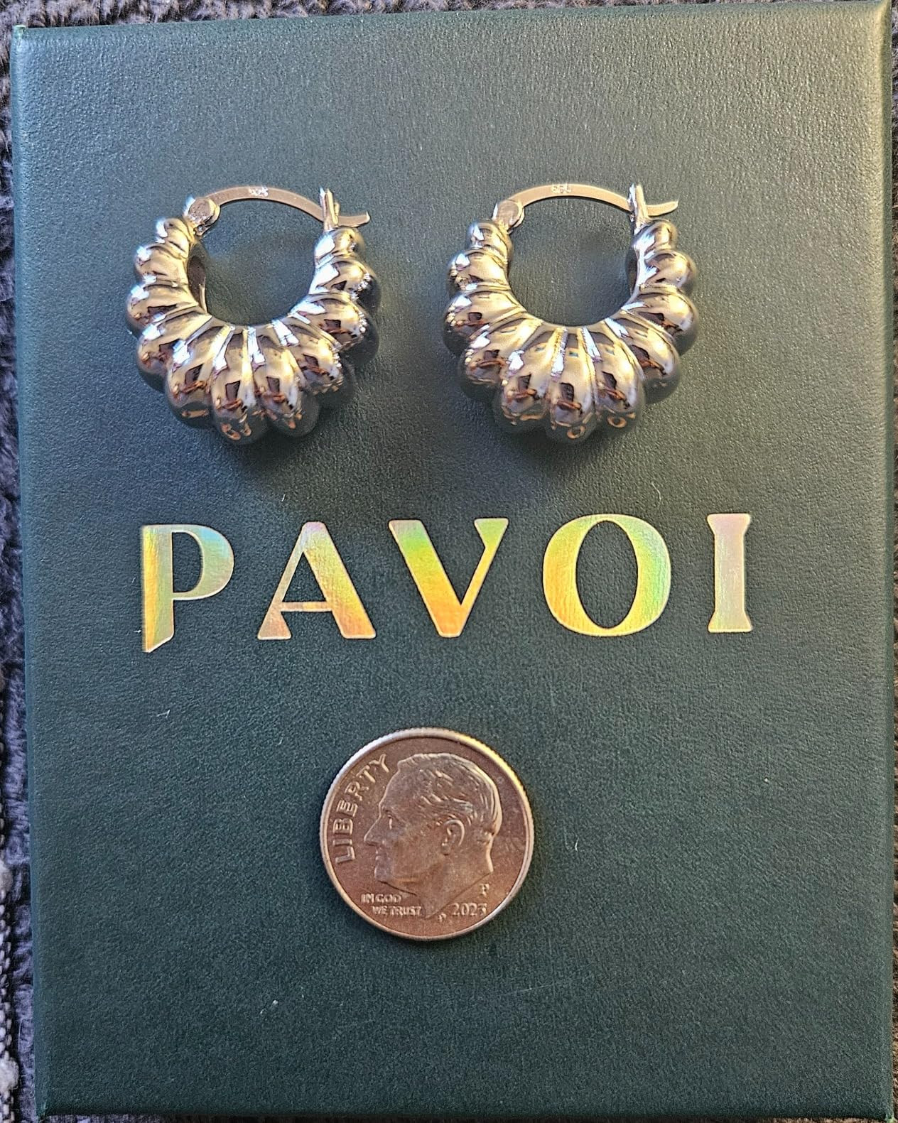 PAVOI 14K Gold Plated Bold Statement Hoop Earrings for Women - Trendy Boho Ribbed Croissant Scall... | Amazon (US)